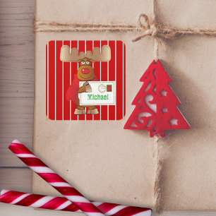 Special Delivery Rudolph Reindeer North Pole Red Square Sticker