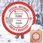 Special Delivery Santa to Child Bright Red Label<br><div class="desc">*** Recommend the 3" stickers for this adorable and cute To and From special delivery from Santa gift sticker tag. It's also easier to write on the Matte finish.*** Your kid's Christmas gifts will look epic with these fun, colourful, & personalised sticker labels. The design features a Special Delivery theme...</div>