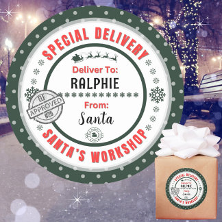 Special Delivery Santa to Child Green Gift Label