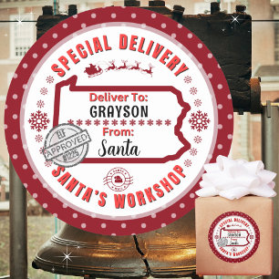 Special Delivery Santa to Child in Pennsylvania Classic Round Sticker