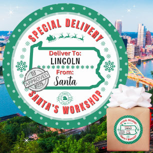 Special Delivery Santa to Child in Pennsylvania Classic Round Sticker