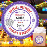 Special Delivery Santa to Child Purple Gift Label<br><div class="desc">*** Recommend the 3" stickers for this adorable and cute To and From special delivery from Santa gift sticker tag. It's also easier to write on the Matte finish.*** Your kid's Christmas gifts will look epic with these fun, colourful, & personalised sticker labels. The design features a Special Delivery theme...</div>
