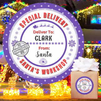 Special Delivery Santa to Child Purple Gift Label