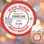 Special Delivery Santa to Child Red Green Label<br><div class="desc">*** Recommend the 3" stickers for this adorable and cute To and From special delivery from Santa gift sticker tag. It's also easier to write on the Matte finish.*** Your kid's Christmas gifts will look epic with these fun, colourful, & personalised sticker labels. The design features a Special Delivery theme...</div>