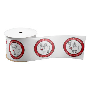 Special Delivery Santas Workshop Reindeer Logo Satin Ribbon