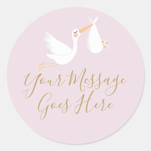 Special Delivery Stork and Baby Pink Classic Round Sticker
