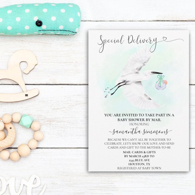 Special Delivery Stork Baby shower By Mail Invitation (Creator Uploaded)