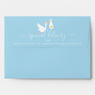 Special Delivery Stork Baby Shower Sprinkle Blue Envelope