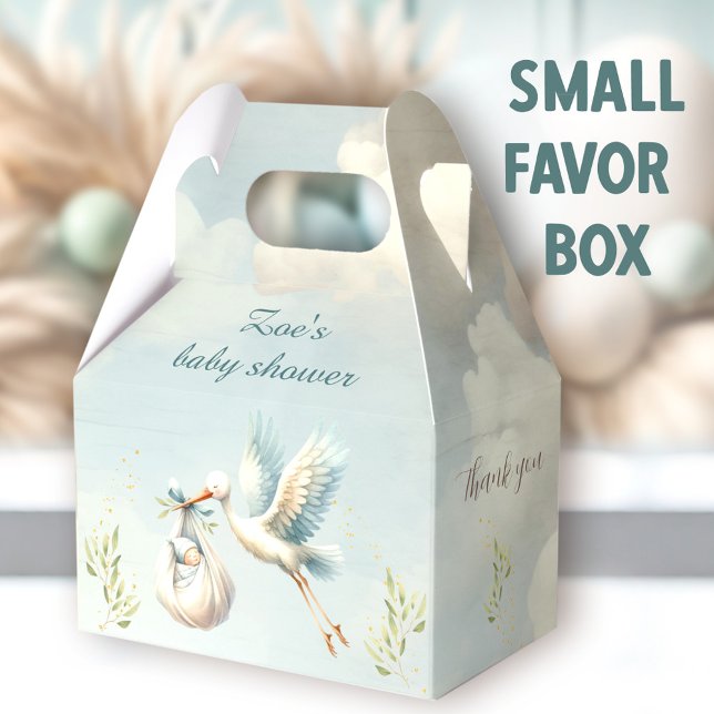 Special Delivery Stork Boy Baby Shower Small Favour Box (Special Delivery Stork Small Favor Boxes - You can choose from 3 sizes of these gable favor boxes.)