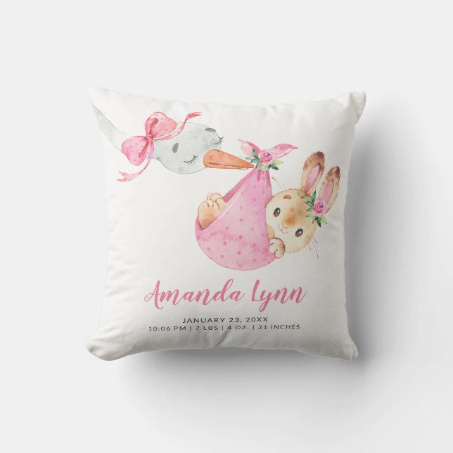 Special Delivery Stork Bunny Baby Shower Cushion (Front)