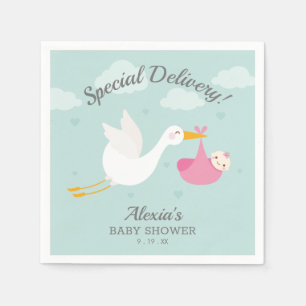 Special Delivery Stork Girl Baby Shower Napkin