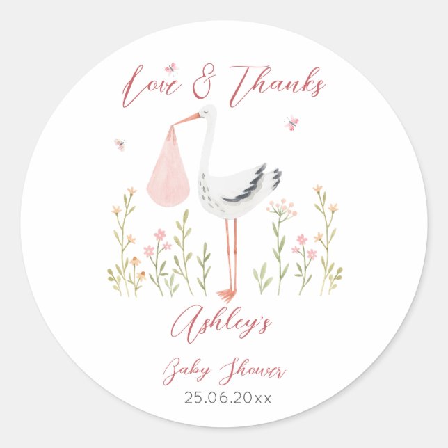 Special delivery stork spring baby shower classic round sticker (Front)