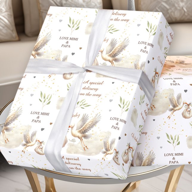 Special Delivery Unisex Stork New Baby Name Text Wrapping Paper (Special Delivery Unisex Stork New Baby Name Text Wrapping Paper)