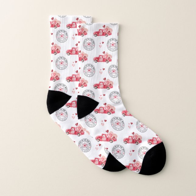 Special Delivery Valentine Hearts Watercolor Truck Socks (Pair)