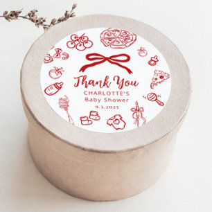 Special Delivery Whimsical Red Bow Baby Shower Classic Round Sticker