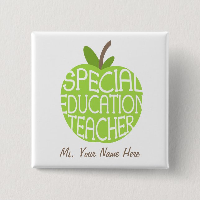 Special Education Teacher Green Apple Button (Front)