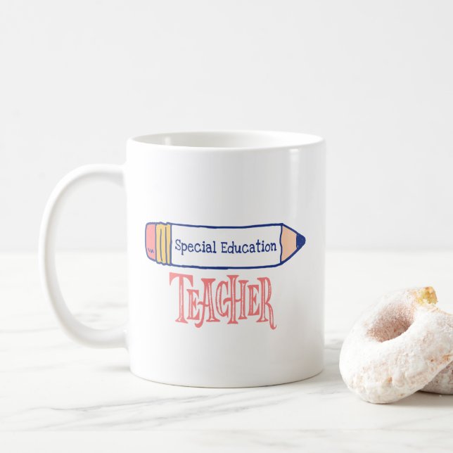 Special Education Teacher Pencil Design Coffee Mug (With Donut)
