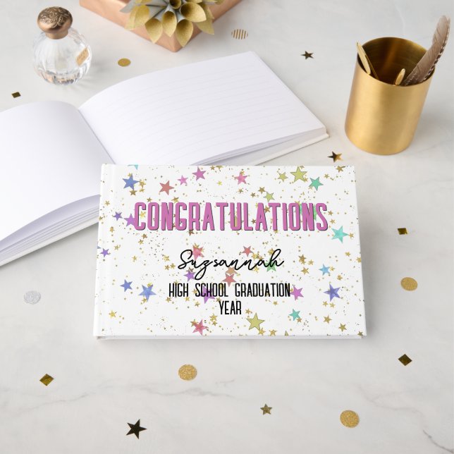 Special Event Colourful Stars on White Background Guest Book (Front Open)
