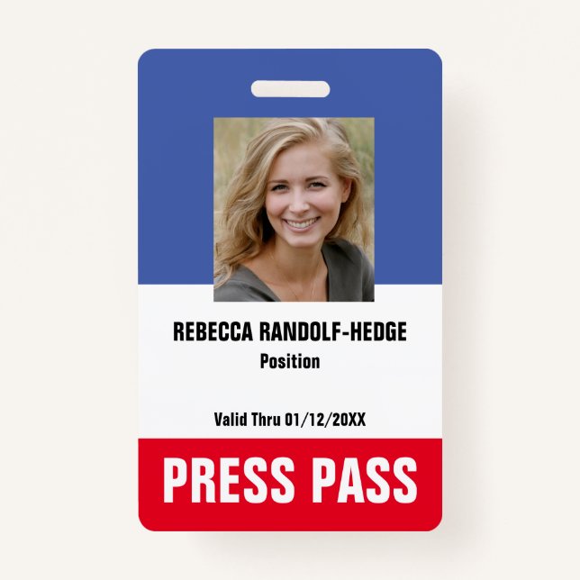 SPECIAL EVENT CUSTOM SECURITY PASS - Photo I.D. ID Badge (Front)