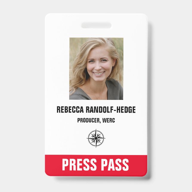 SPECIAL EVENT PRESS PASS - Photo I.D. ID Badge (Front)