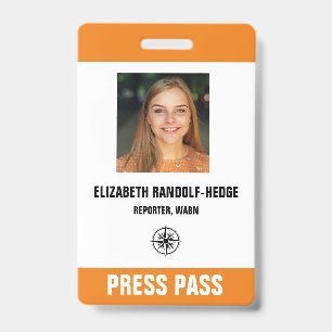 SPECIAL EVENT REPORTER PRESS PASS - Photo I.D. ID Badge