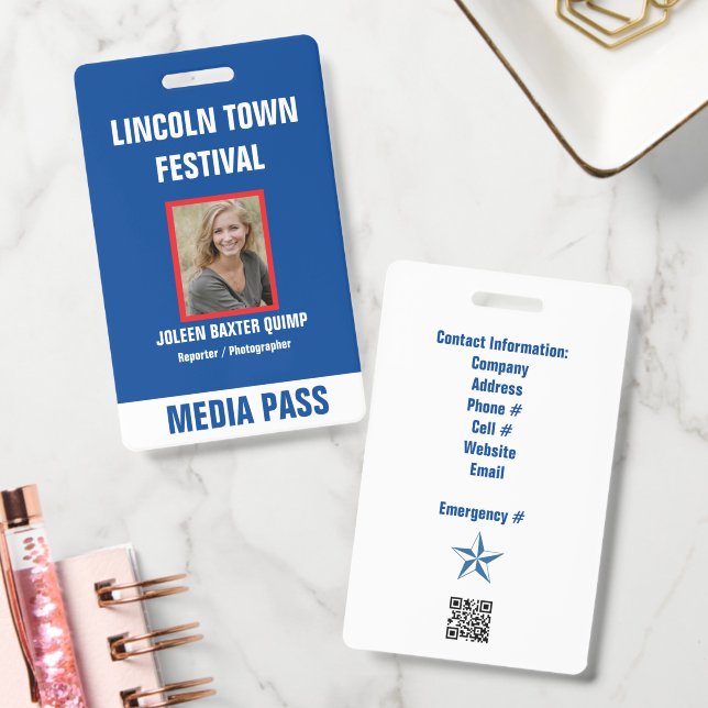 Special Event Security Media Pass QR code Badge ID Badge (Office)