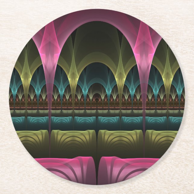 Special Fantasy Pattern Abstract Colourful Fractal Round Paper Coaster (Front)