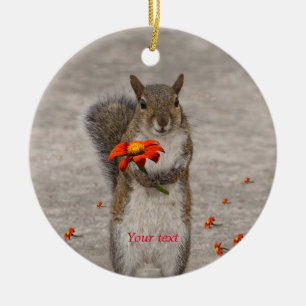 Special for you Squirrel with flower Ceramic Tree Decoration