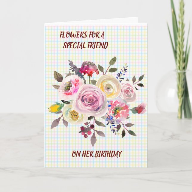 Special Friend Watercolor Floral Birthday Wishes Card (Front)