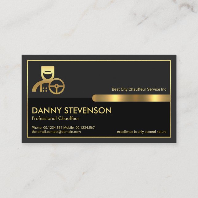 Special Gold Frame Dual Grey Layers, Chauffeur Business Card (Front)