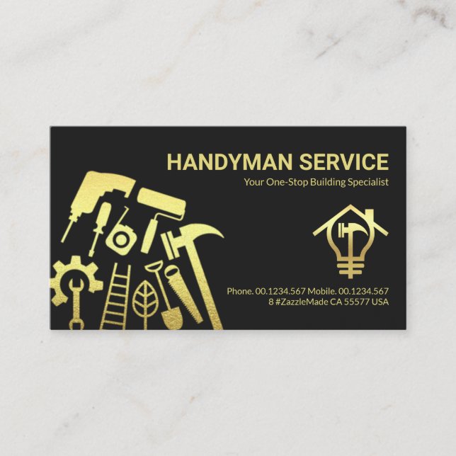Special Gold Handyman Tools Business Card (Front)