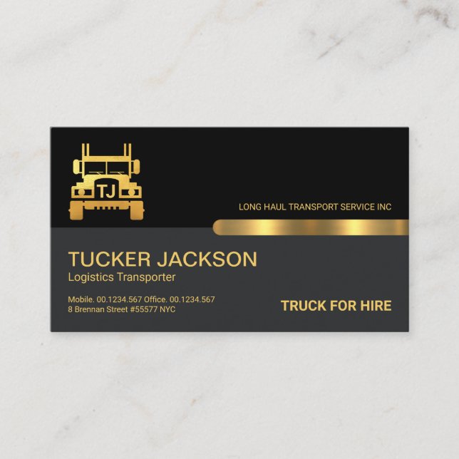 Special Gold Truck Name Monogram Transport Business Card (Front)