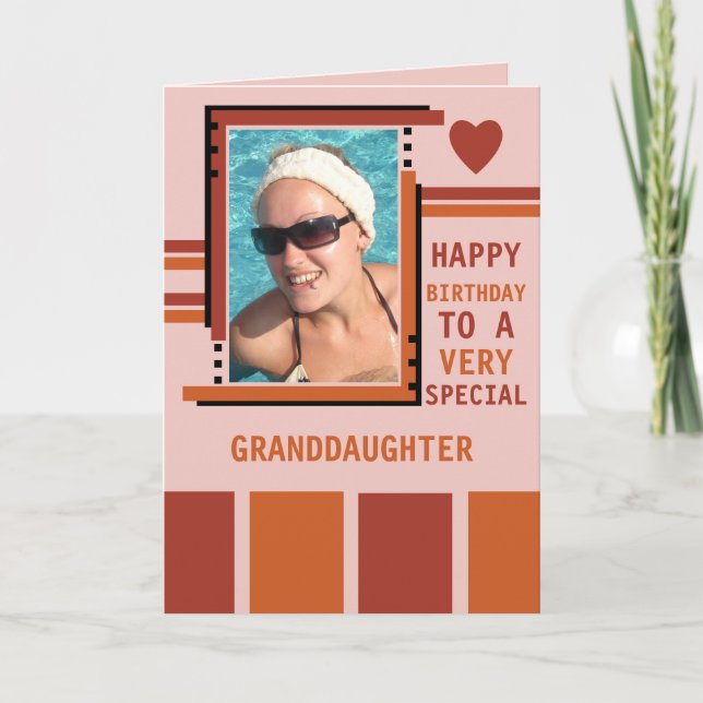 Special granddaughter add photo burgundy birthday card (Front)