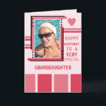 Special granddaughter add photo pink birthday card<br><div class="desc">Personalise this Birthday greeting Card for your granddaughter,  or change to suit.
Add a photo and message.
Happy birthday to a very special granddaughter.
Designed in pink with stripes and a love heart.</div>