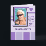 Special granddaughter add photo purple birthday card<br><div class="desc">Personalise this Birthday greeting Card for your granddaughter,  or change to suit.
Add a photo and message.
Happy birthday to a very special granddaughter.
Designed in purple and lilac with stripes and a love heart.</div>