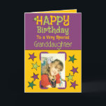 Special granddaughter photo yellow purple birthday card<br><div class="desc">Happy birthday to a very special granddaughter.
Add a photo and message.
Purple,  yellow and green with stars.</div>