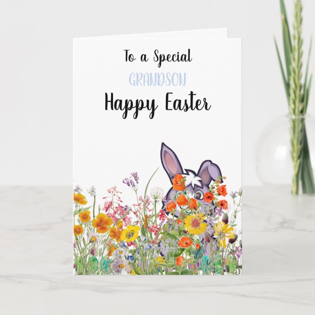Special Grandson Bunny Hiding Eggs Card (Front)