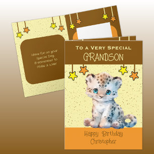 Special Grandson leopard kids brown birthday Card