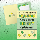 Special grandson name green birthday card<br><div class="desc">Celebrate your amazing grandson's big day with this starry birthday card! Perfect for a special young man, it’s designed with stars to match his bright personality. Add his name and a personal birthday message to make it one-of-a-kind—because he deserves a card as awesome as he is! Whether he’s blowing out...</div>