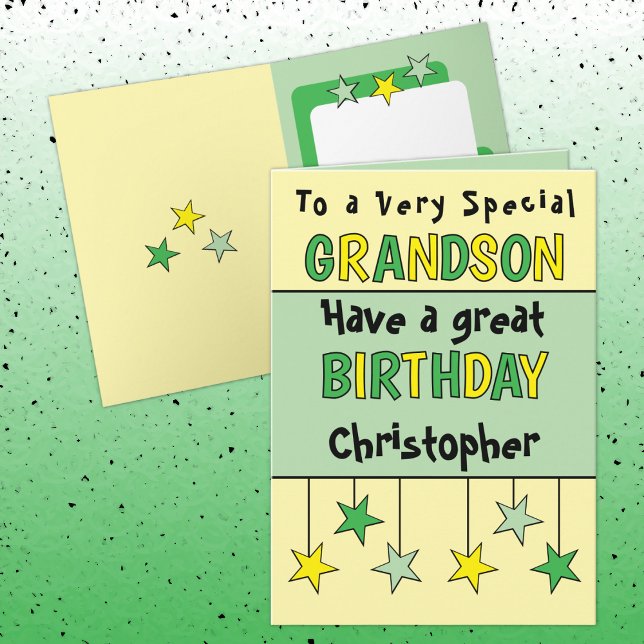 Special grandson name green birthday card (Creator Uploaded)