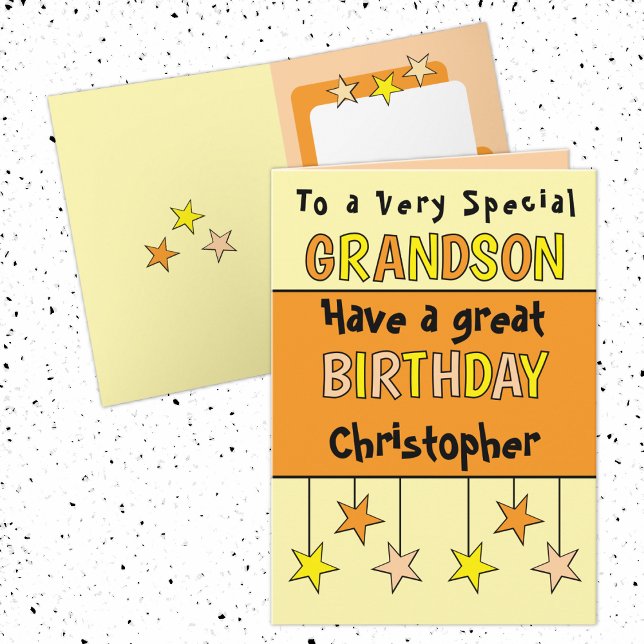 Special grandson name orange birthday card (Creator Uploaded)