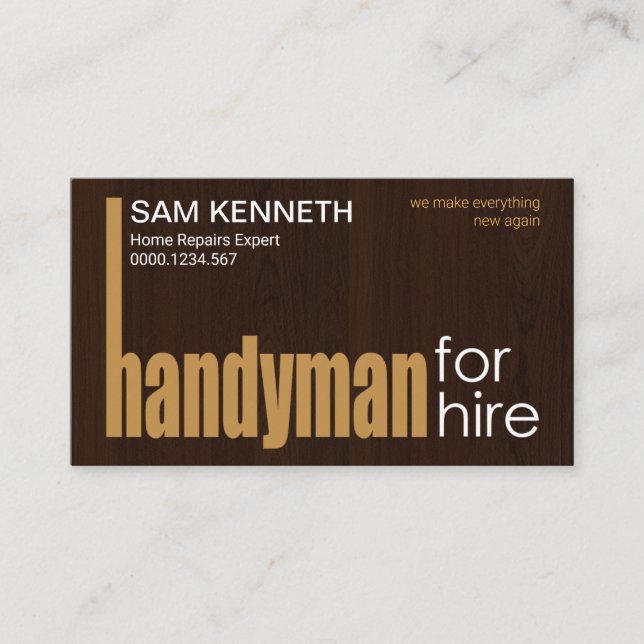 Special Handyman Letters Wood Grain Home Repairs Business Card (Front)