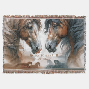 Special Horses Brown Wedding Couple Throw Blanket