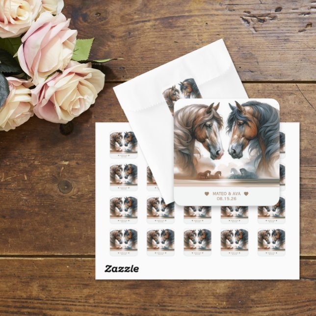Special Horses Nature Wedding Square Sticker (Creator Uploaded)