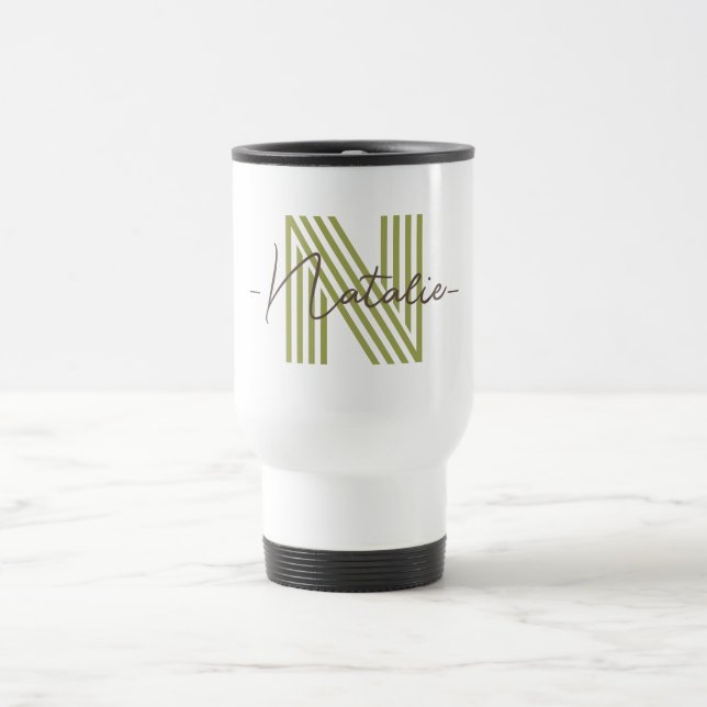 Special keepsake Cool initial Monogram olive green Travel Mug (Center)