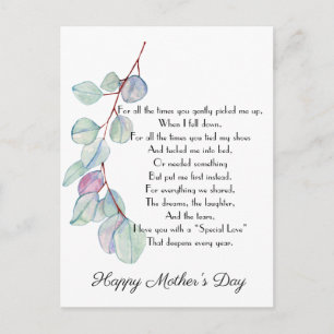 Special Love Mother's Day Poem  Postcard