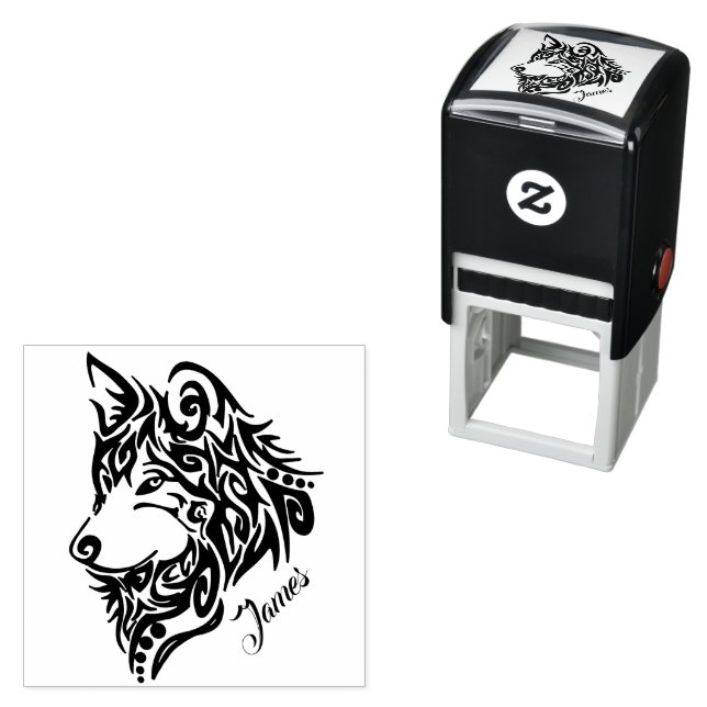 Special Made James Tribal Wolf with Name Self-inking Stamp (In Situ)