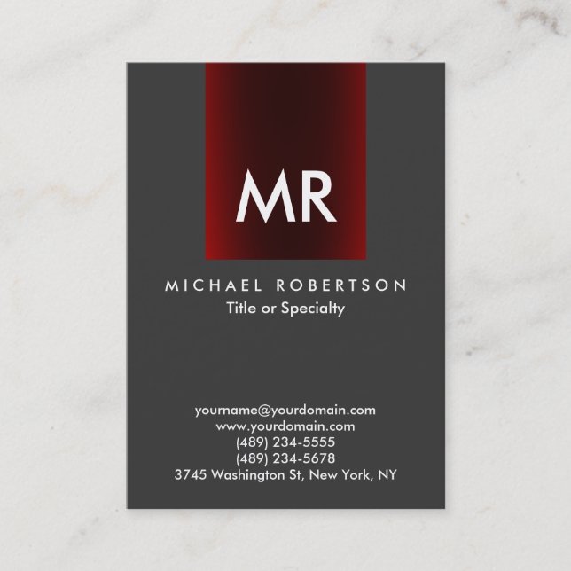 Special Monogram Grey Red Stripe Clean Business Card (Front)