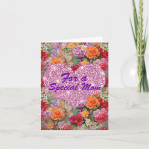 Special Mum Pink Heart Colourful Spring Flowers Card