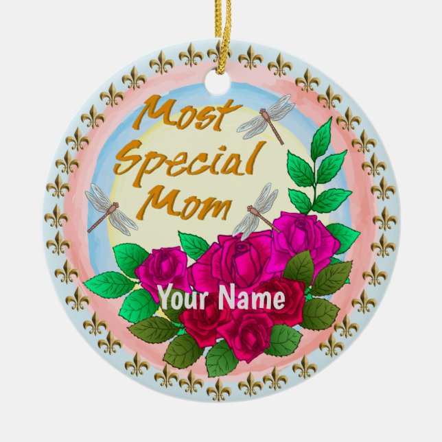 Special Mum Roses custom name Ceramic Tree Decoration (Front)
